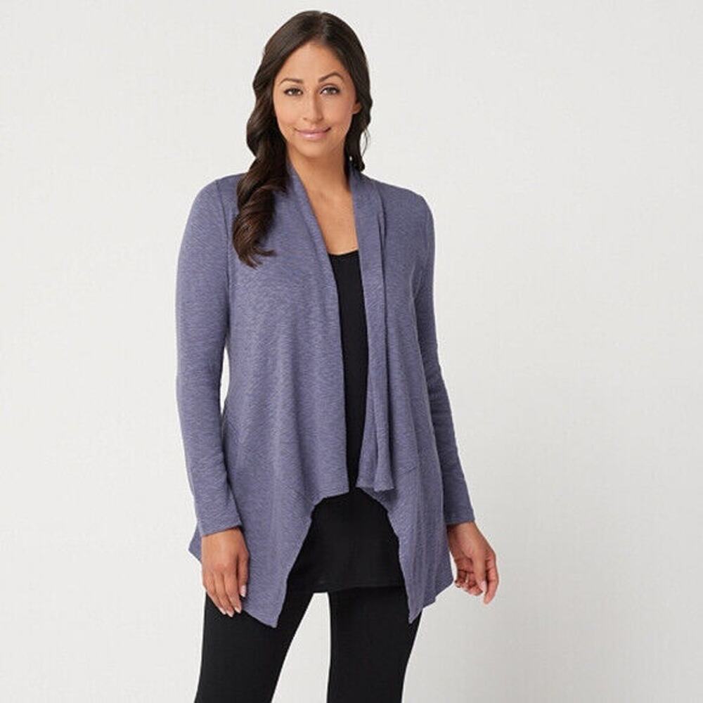 LOGO by Lori Goldstein Slub Sweater Knit Cardigan Smokey Purple Plus Size 2X - Picture 1 of 8